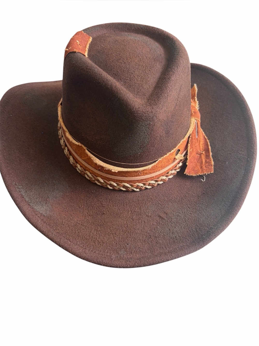 Western hat cowboy cowgirl vintage shapeable fedora feather braided leather NWT